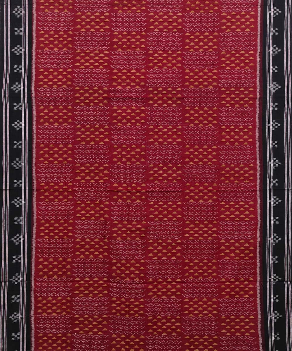 Maroon Black Nuapatna Handwoven Single Ikat Cotton Saree Image 3