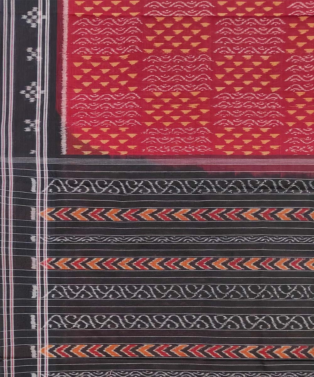 Maroon Black Nuapatna Handwoven Single Ikat Cotton Saree Image 4