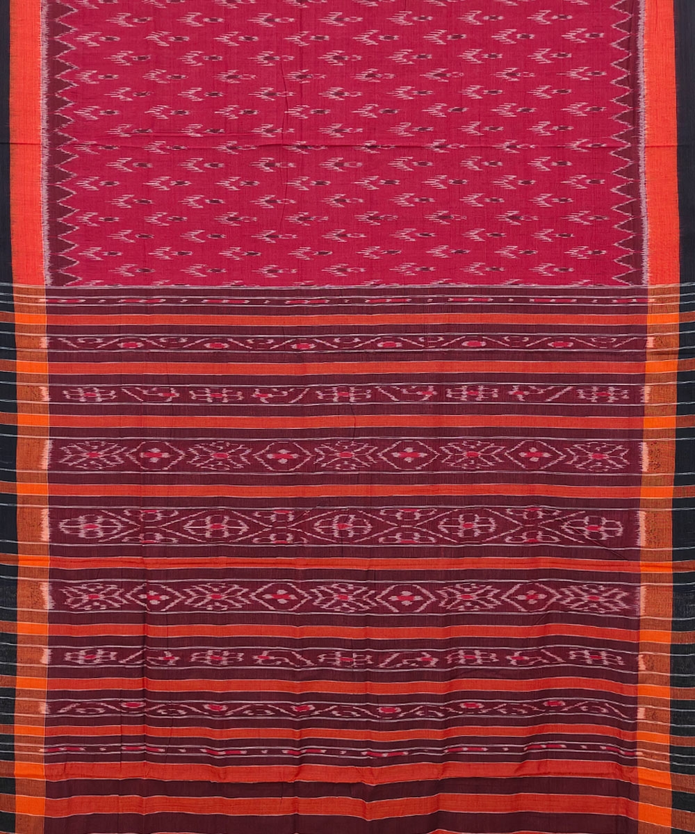 Red Black Nuapatna Handwoven Single Ikat Cotton Saree Image 2