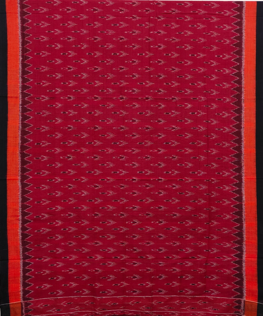 Red Black Nuapatna Handwoven Single Ikat Cotton Saree Image 3