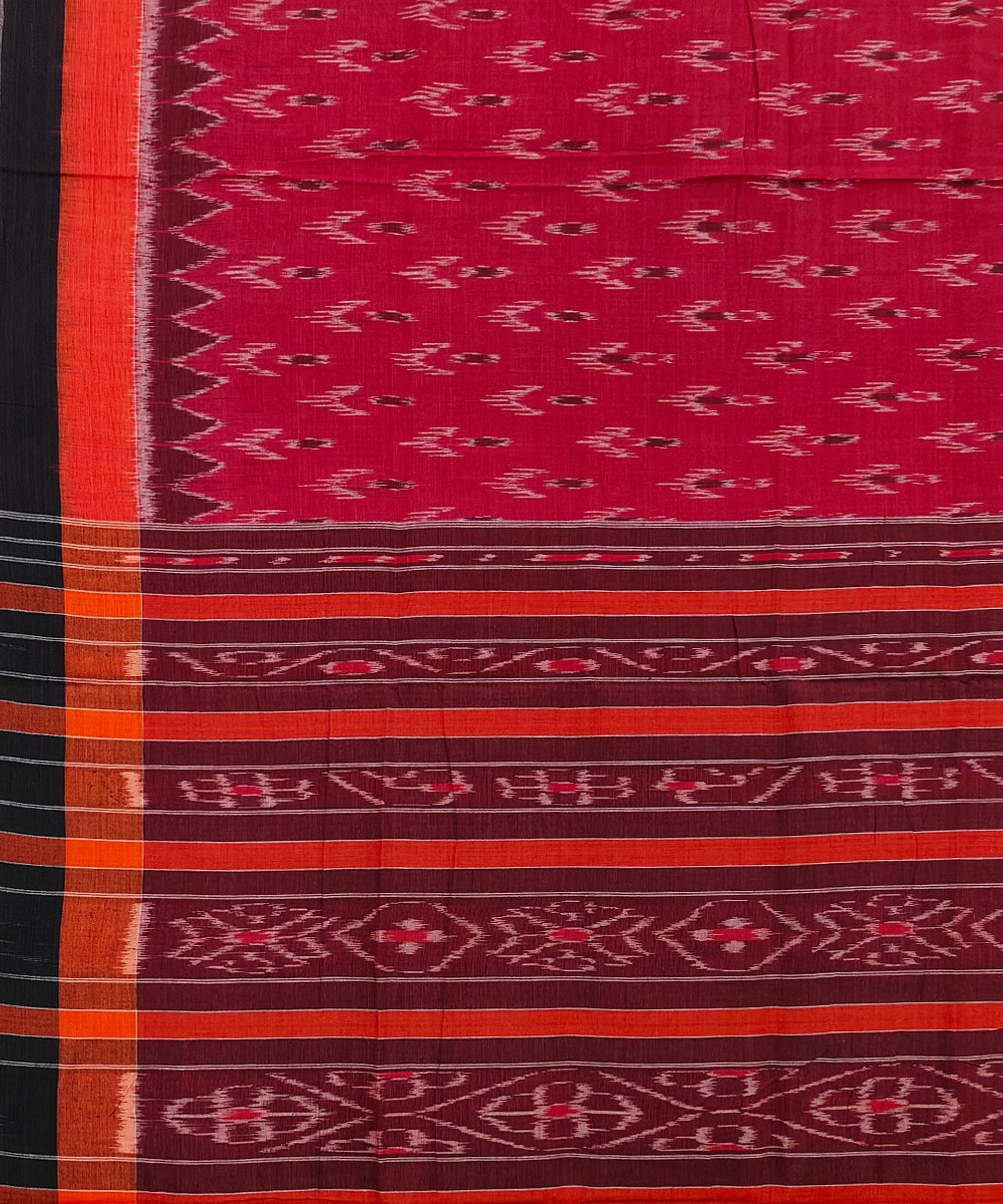 Red Black Nuapatna Handwoven Single Ikat Cotton Saree Image 4