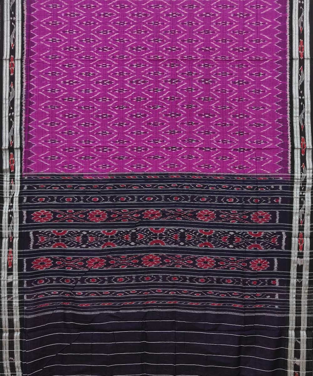 Majenta Black Nuapatna Handwoven Single Ikat Cotton Saree Image 2