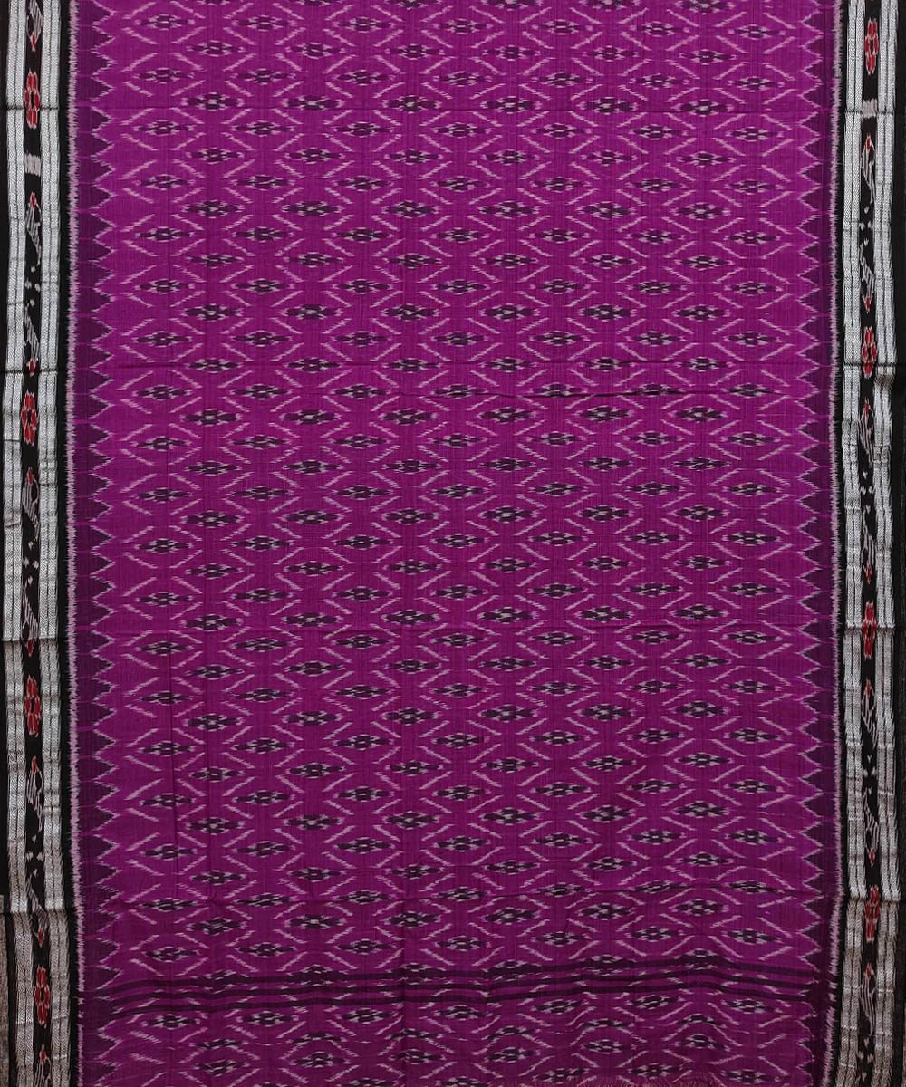Majenta Black Nuapatna Handwoven Single Ikat Cotton Saree Image 3