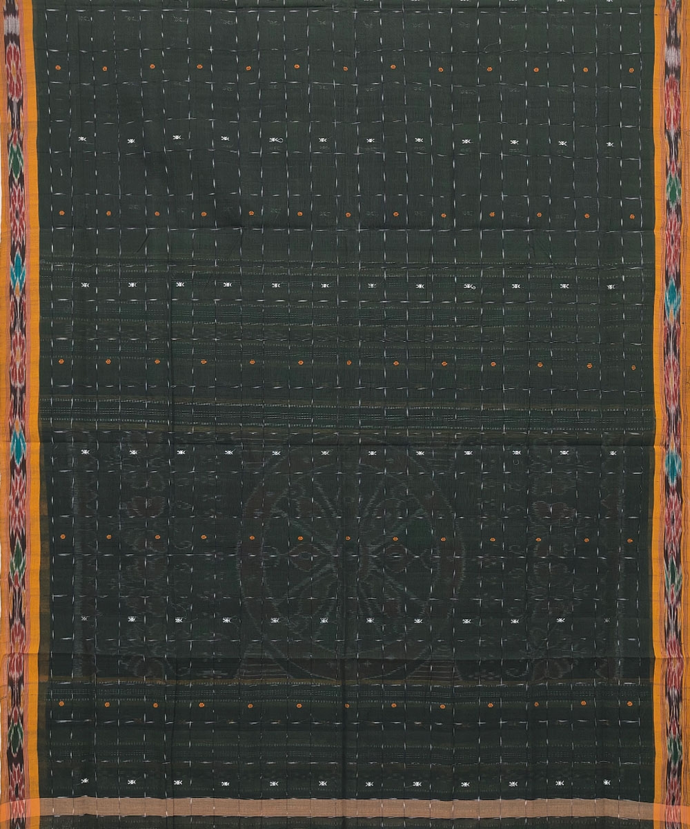 Green Yellow Sambalpuri Handwoven Single Ikat Cotton Saree Image 3