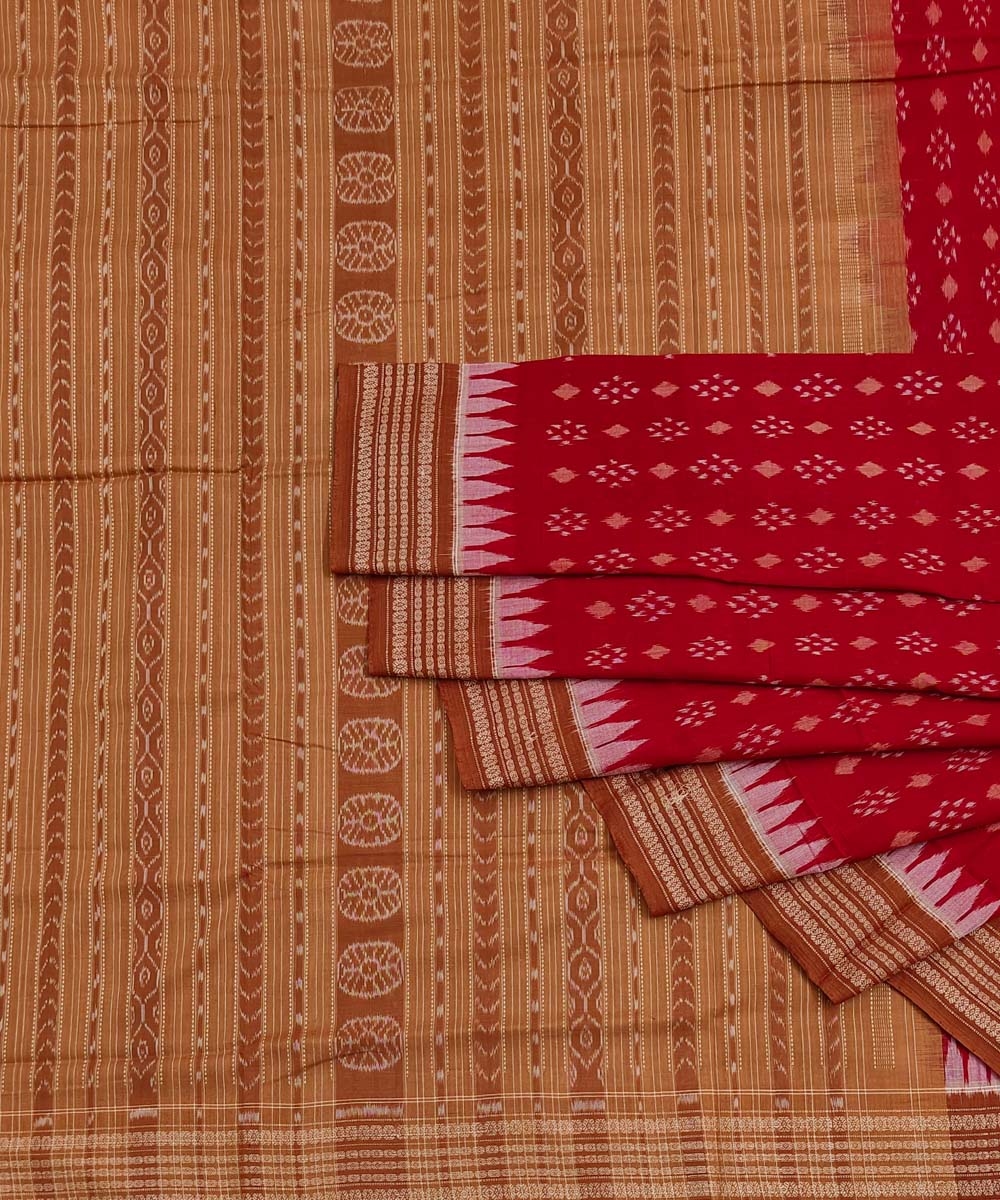 Red Brown Sambalpuri Handwoven Single Ikat Cotton Saree Image 1