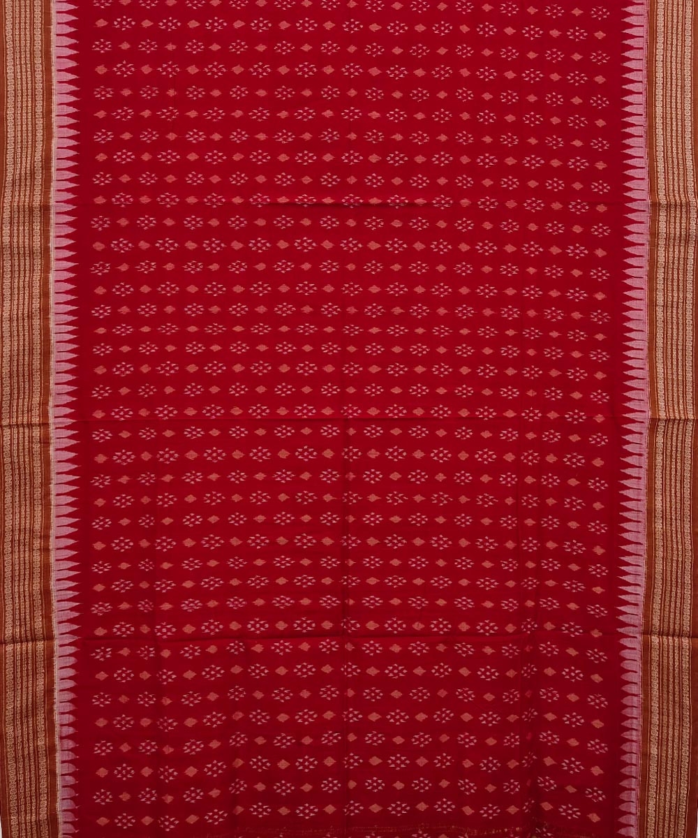 Red Brown Sambalpuri Handwoven Single Ikat Cotton Saree Image 3