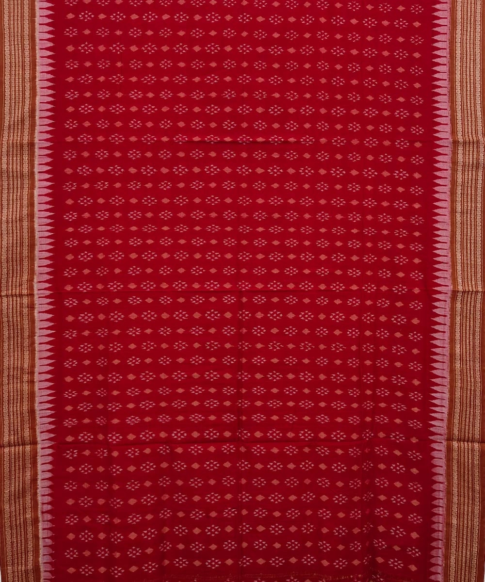 Red Brown Sambalpuri Handwoven Single Ikat Cotton Saree Image 3