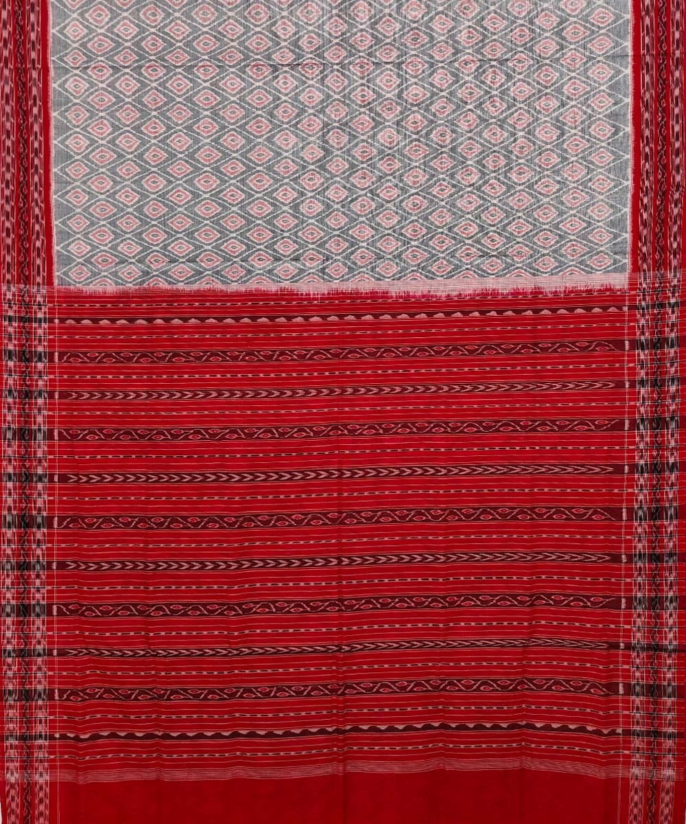 Gray Sambalpuri Handwoven Single Ikat Cotton Saree Image 2