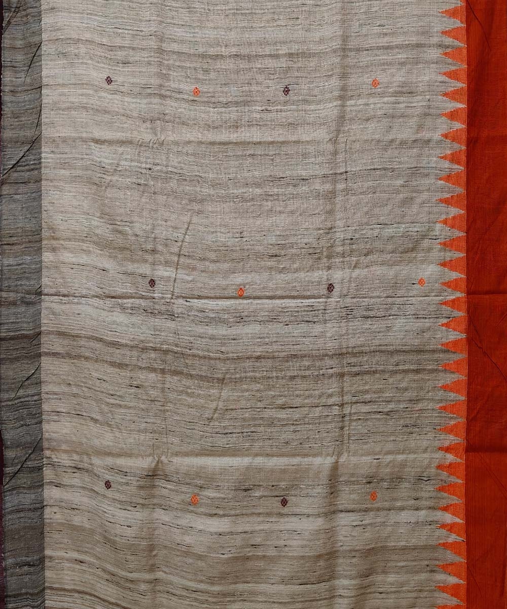 Beige Orange Sambalpuri Handwoven Dolabedi Tussar Silk Saree Image 3