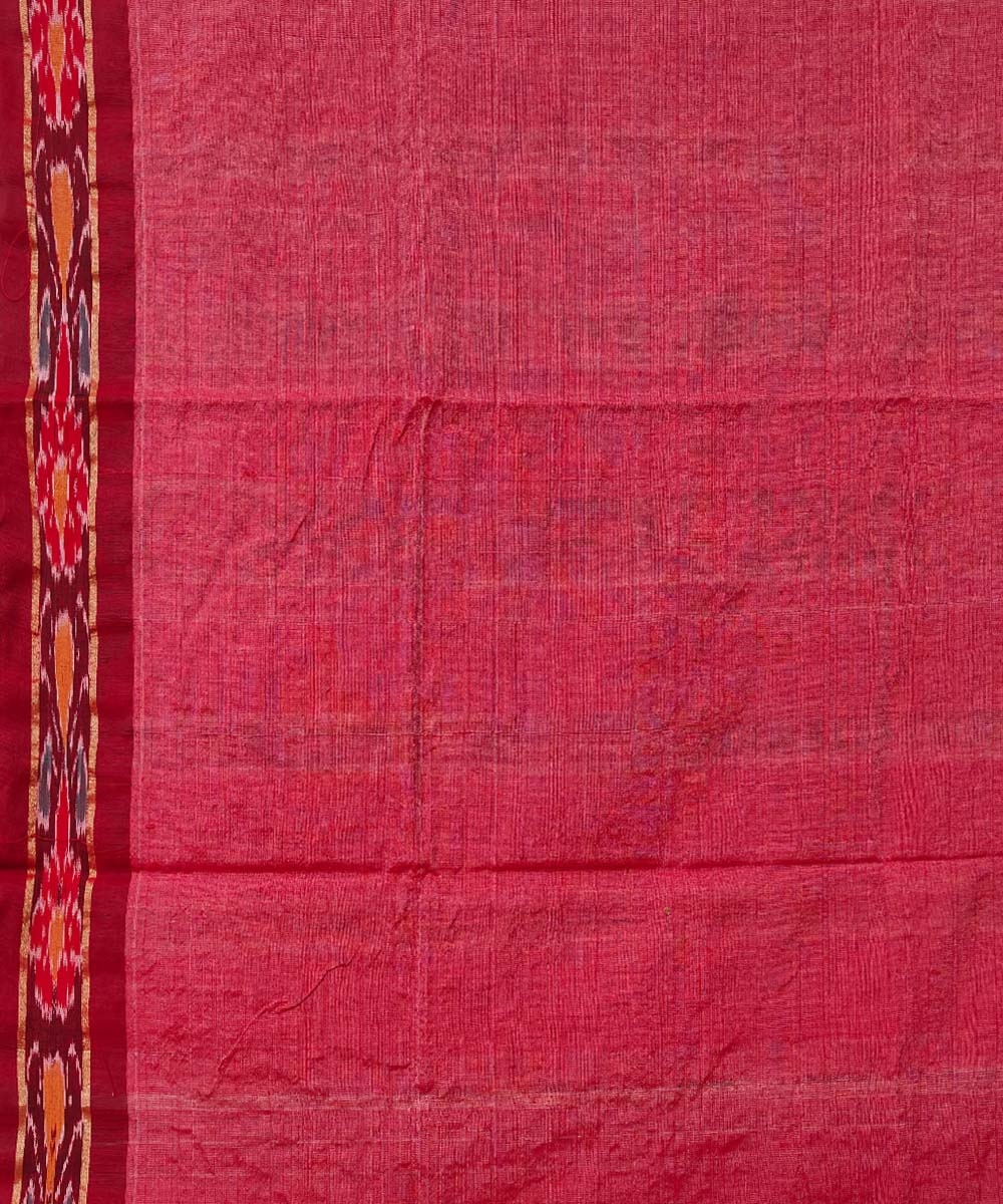 Beige Red Sambalpuri Handwoven Ikat Border Tussar Silk Saree Image 4