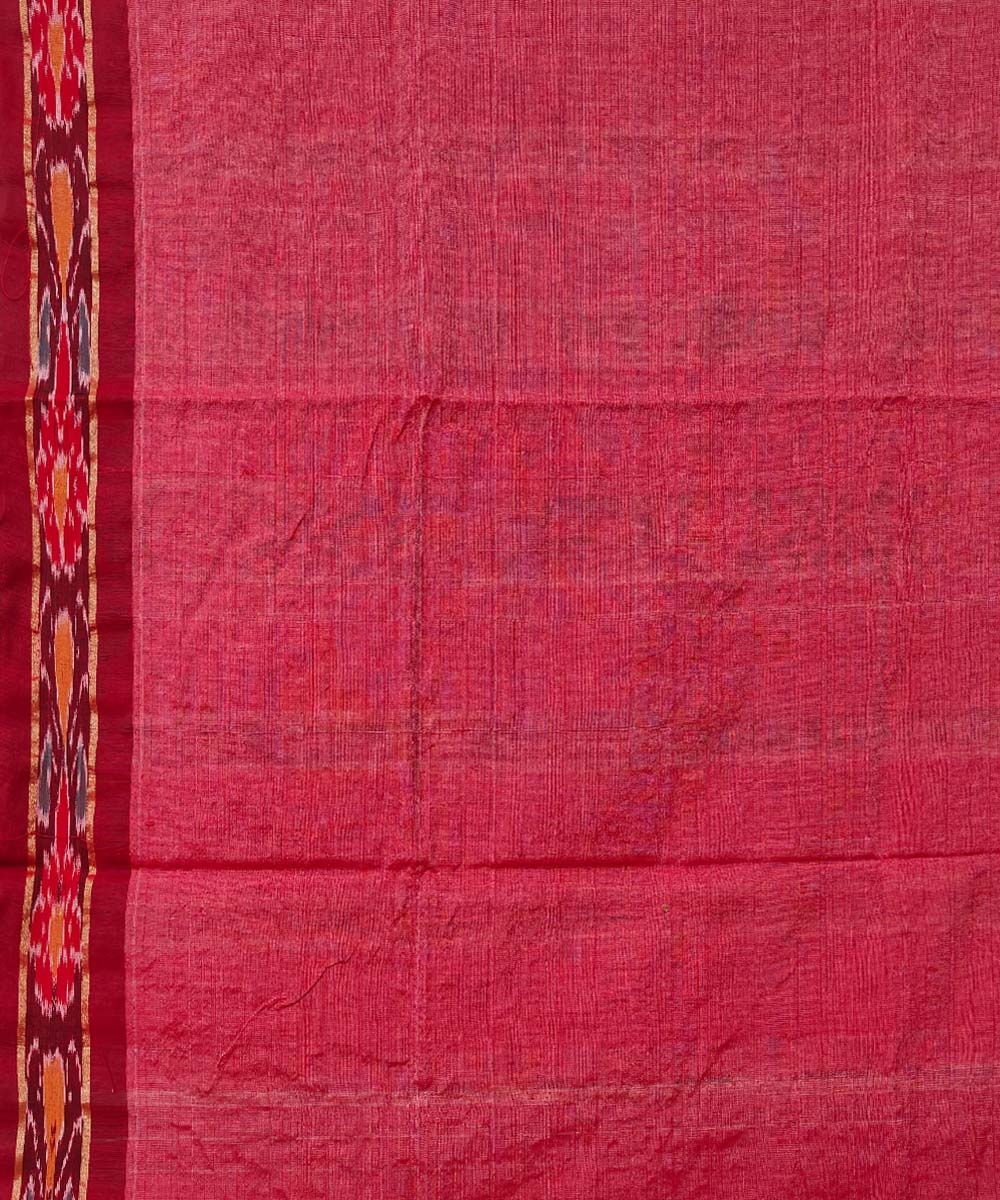 Beige Red Sambalpuri Handwoven Ikat Border Tussar Silk Saree Image 4