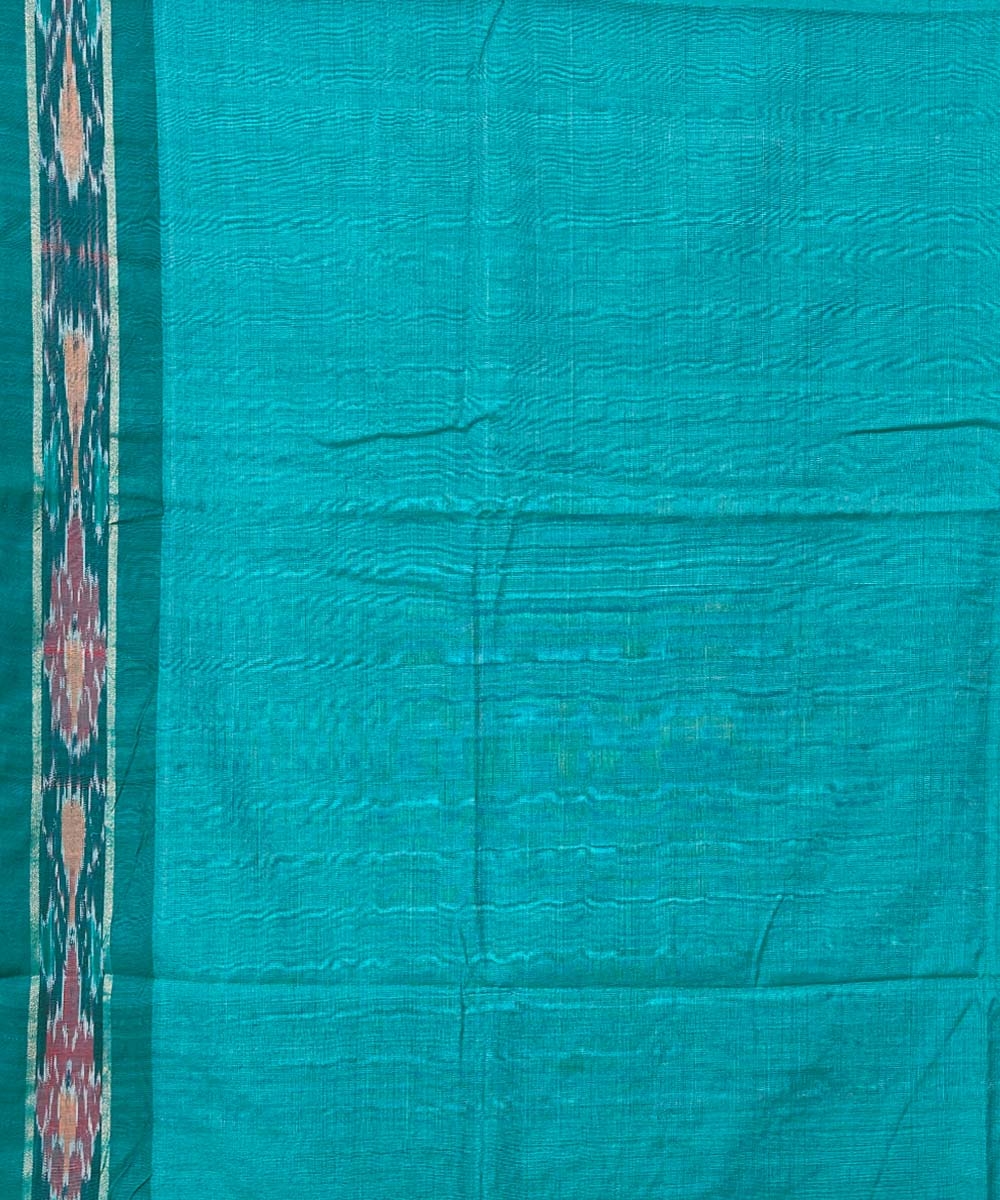 Beige Green Sambalpuri Handwoven Ikat Border Tussar Silk Saree Image 4