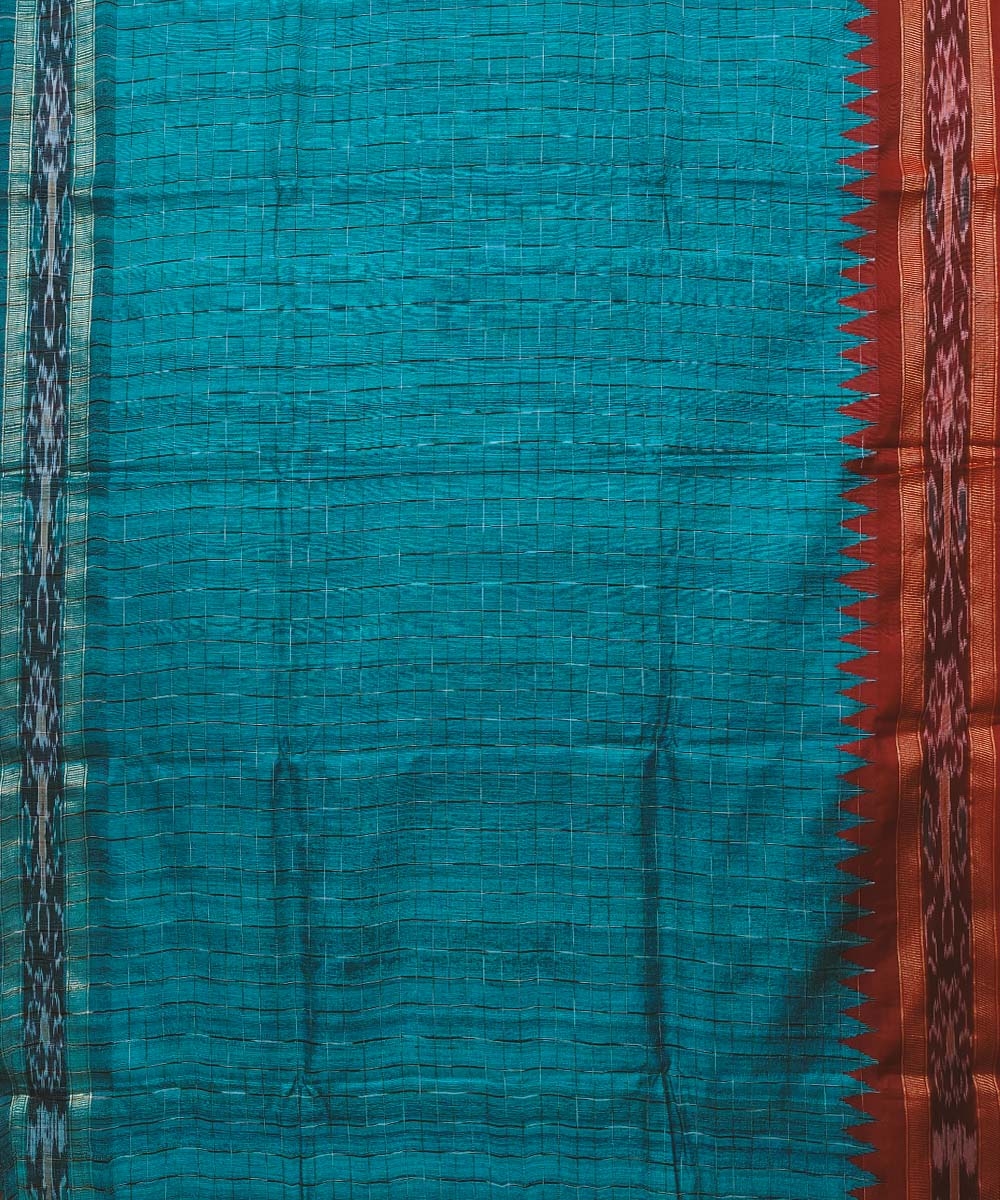 Green Red Sambalpuri Handwoven Ikat Border Tussar Silk Saree Image 3