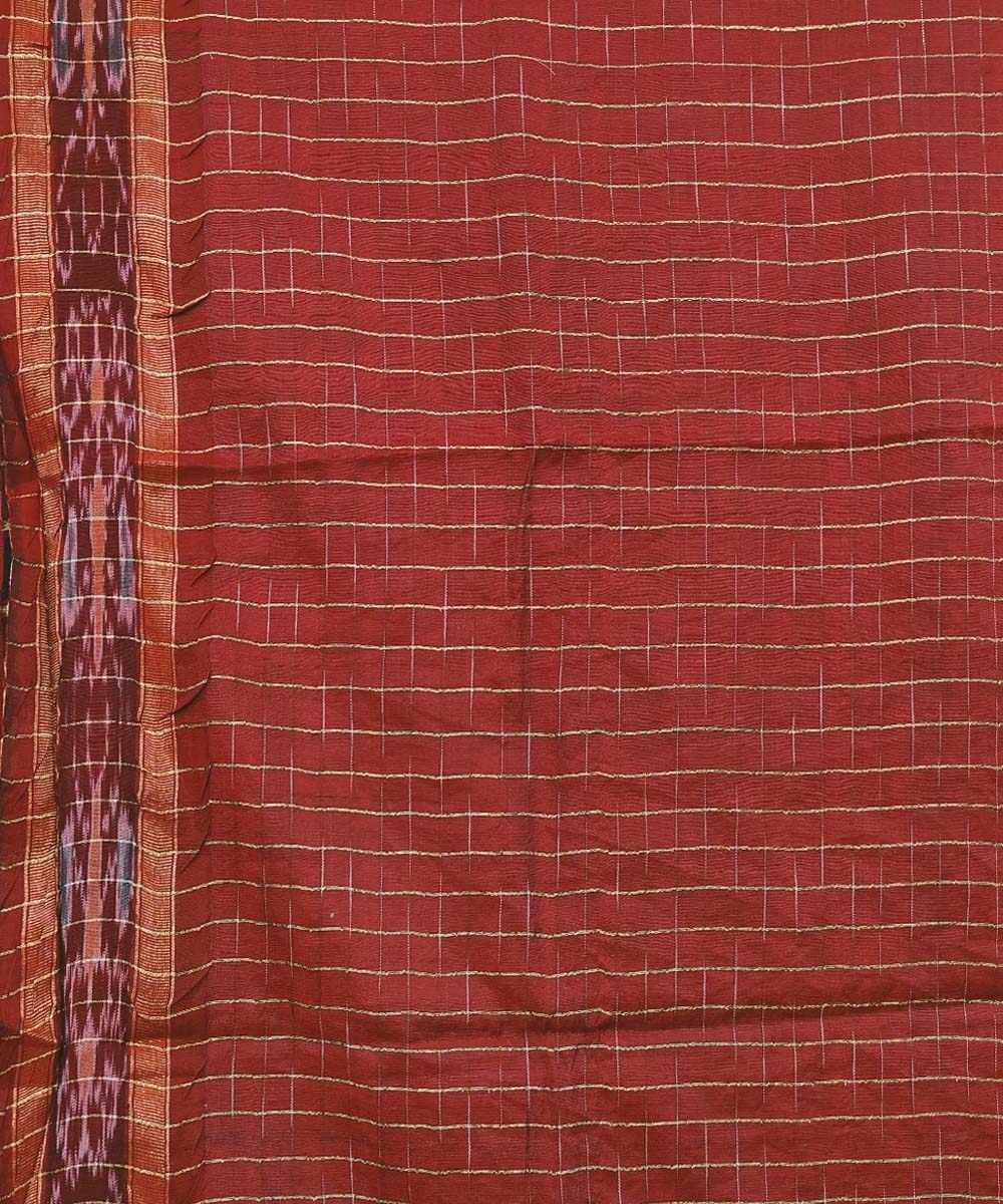 Green Red Sambalpuri Handwoven Ikat Border Tussar Silk Saree Image 4