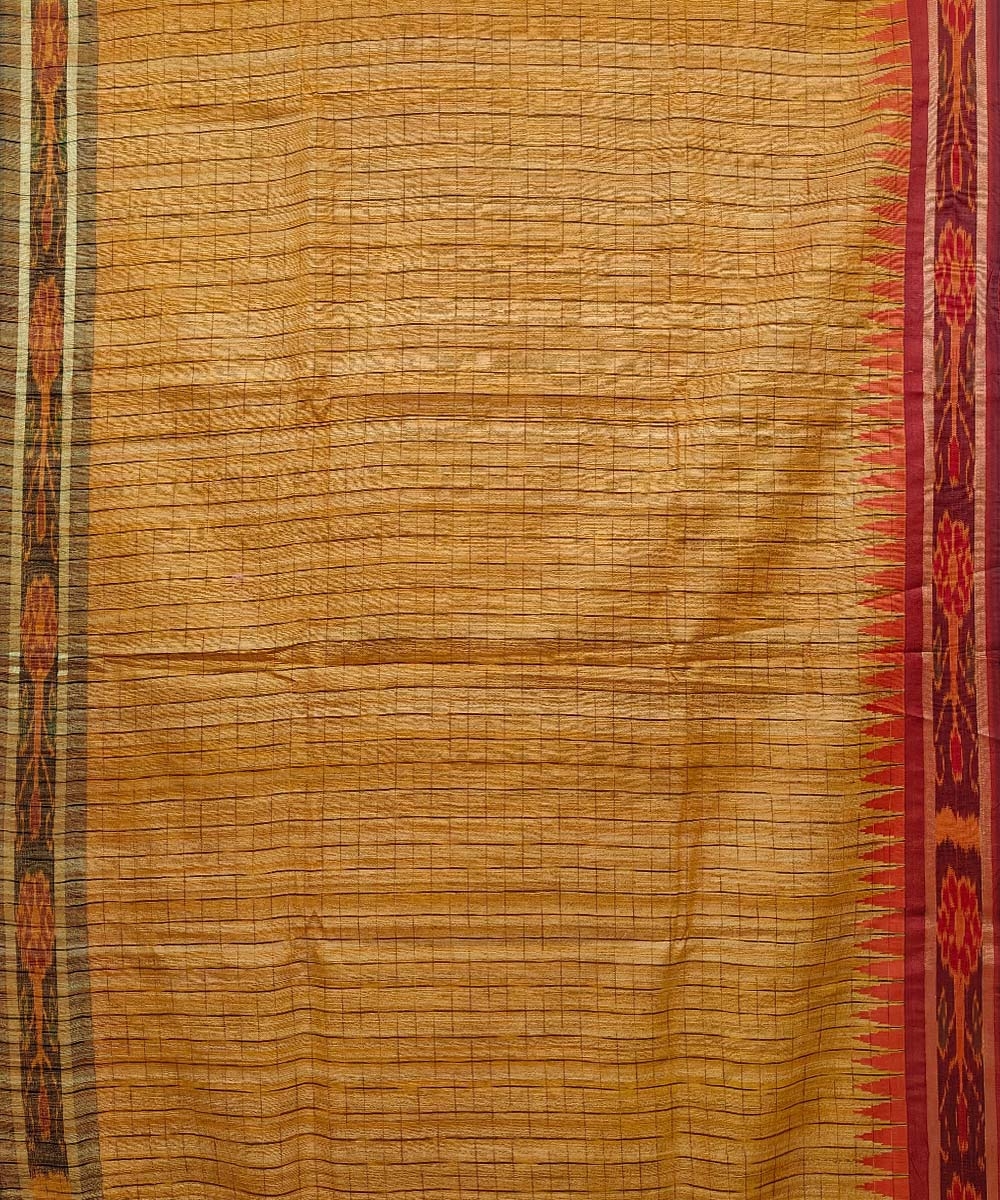 Yellow Red Sambalpuri Handwoven Ikat Border Tussar Silk Saree Image 3