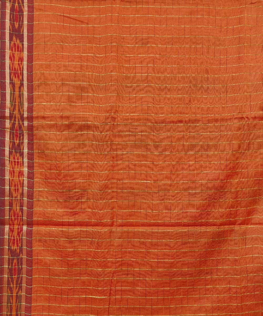 Yellow Red Sambalpuri Handwoven Ikat Border Tussar Silk Saree Image 4