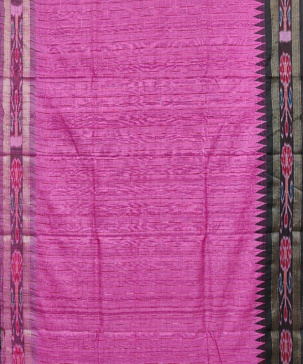 Pink Black Sambalpuri Handwoven Ikat Border Tussar Silk Saree Image 3