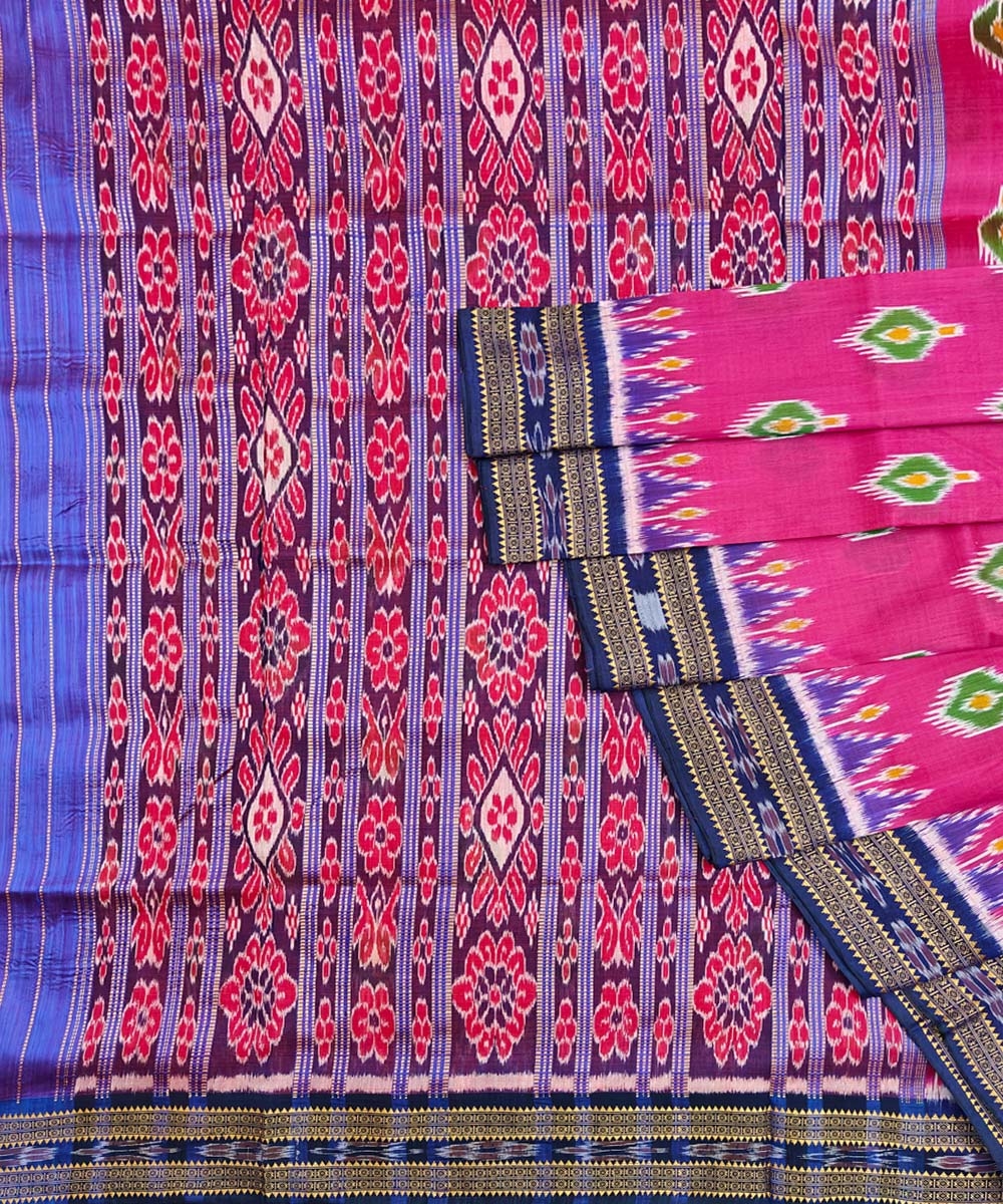 Pink Blue Handwoven Khandua Silk Saree Image 1