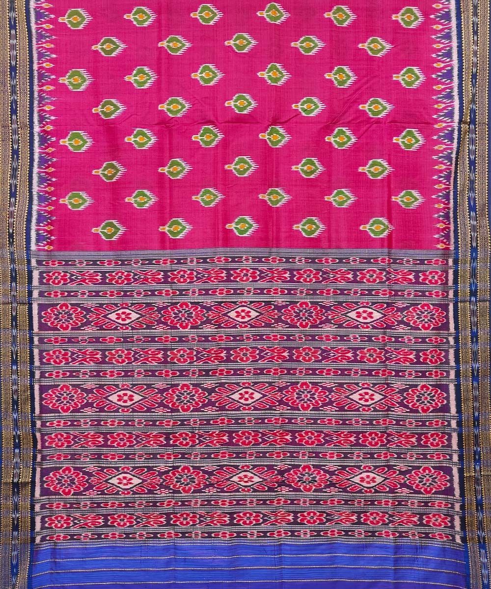 Pink Blue Handwoven Khandua Silk Saree Image 2