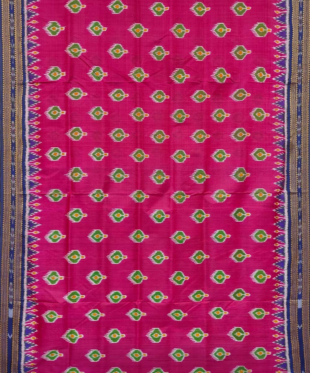 Pink Blue Handwoven Khandua Silk Saree Image 3