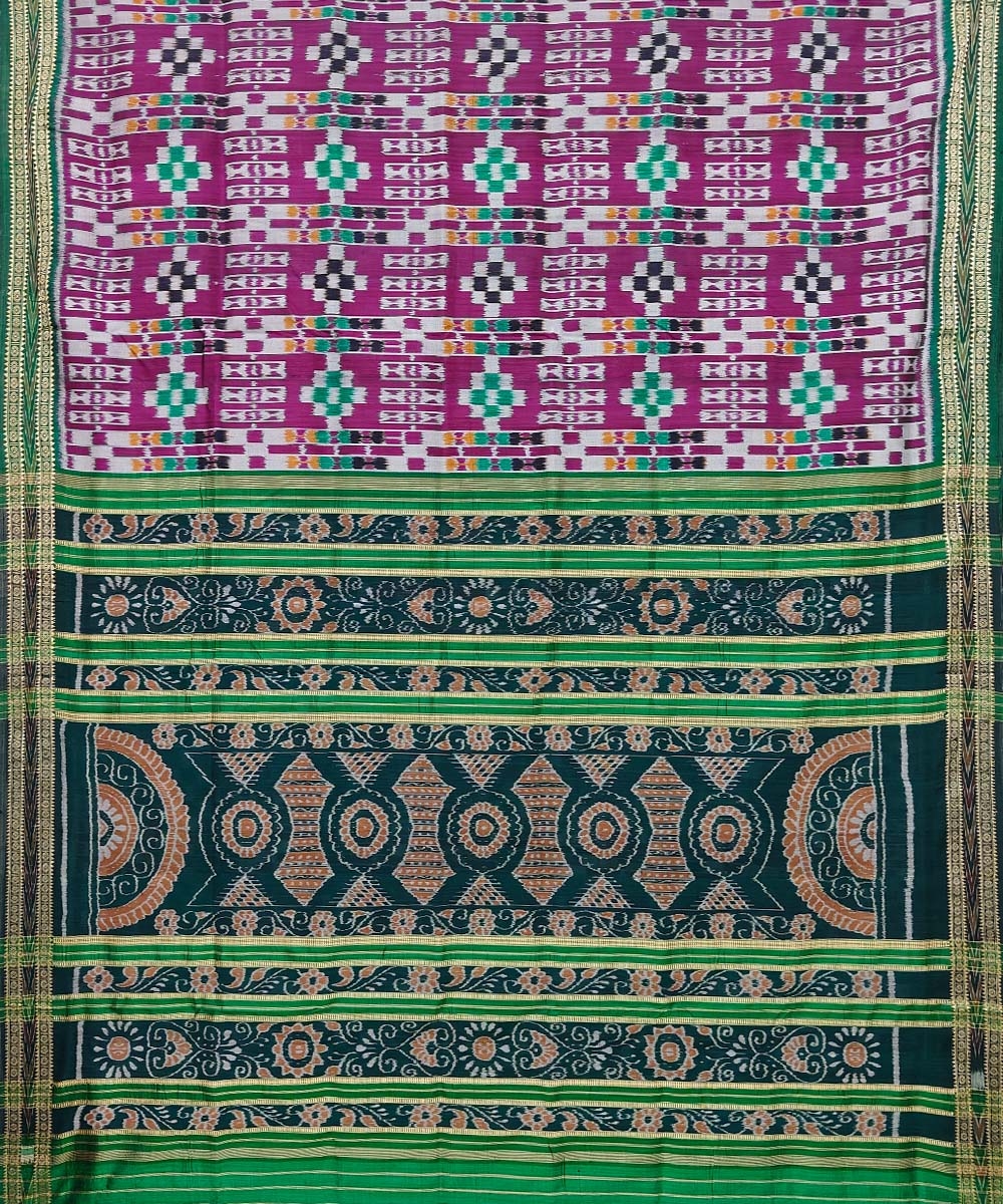 Purple Green Handwoven Khandua Silk Saree Image 2