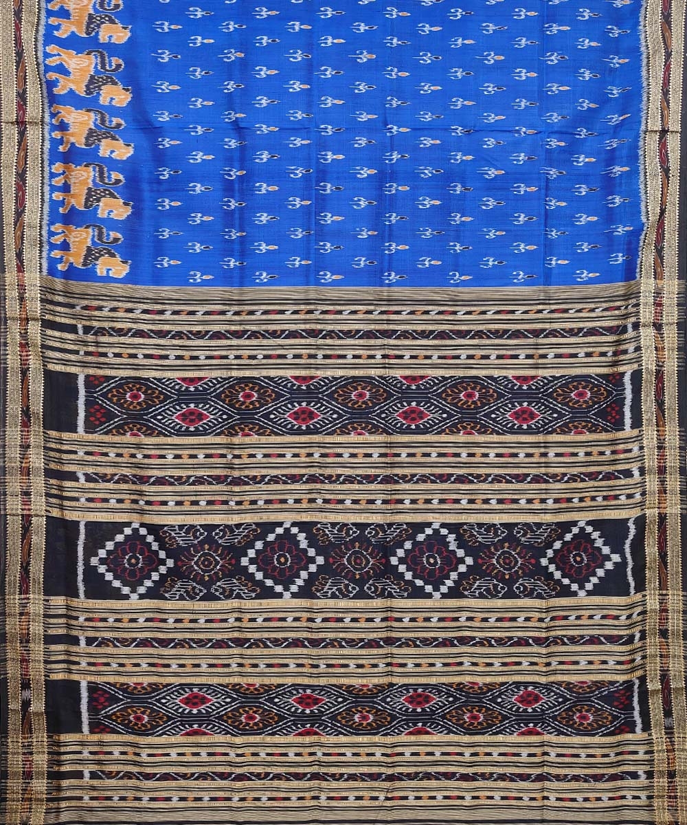 Blue Black Handwoven Khandua Silk Saree Image 2