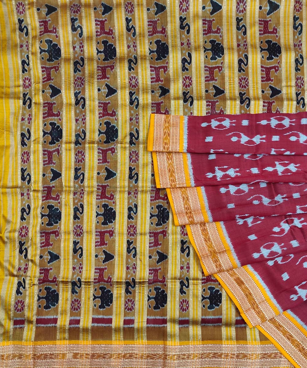 Maroon Yellow Handwoven Khandua Silk Saree Image 1