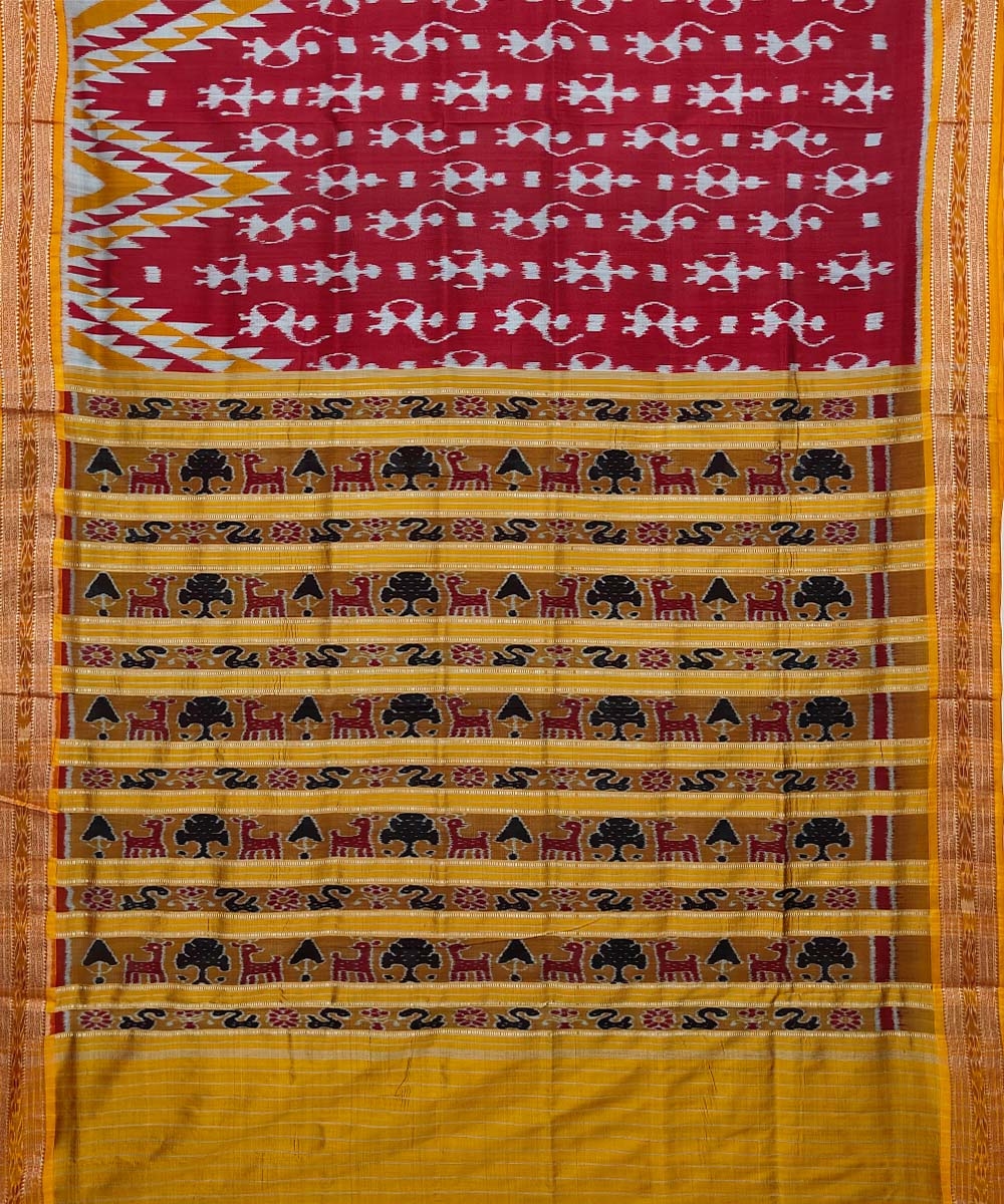 Maroon Yellow Handwoven Khandua Silk Saree Image 2