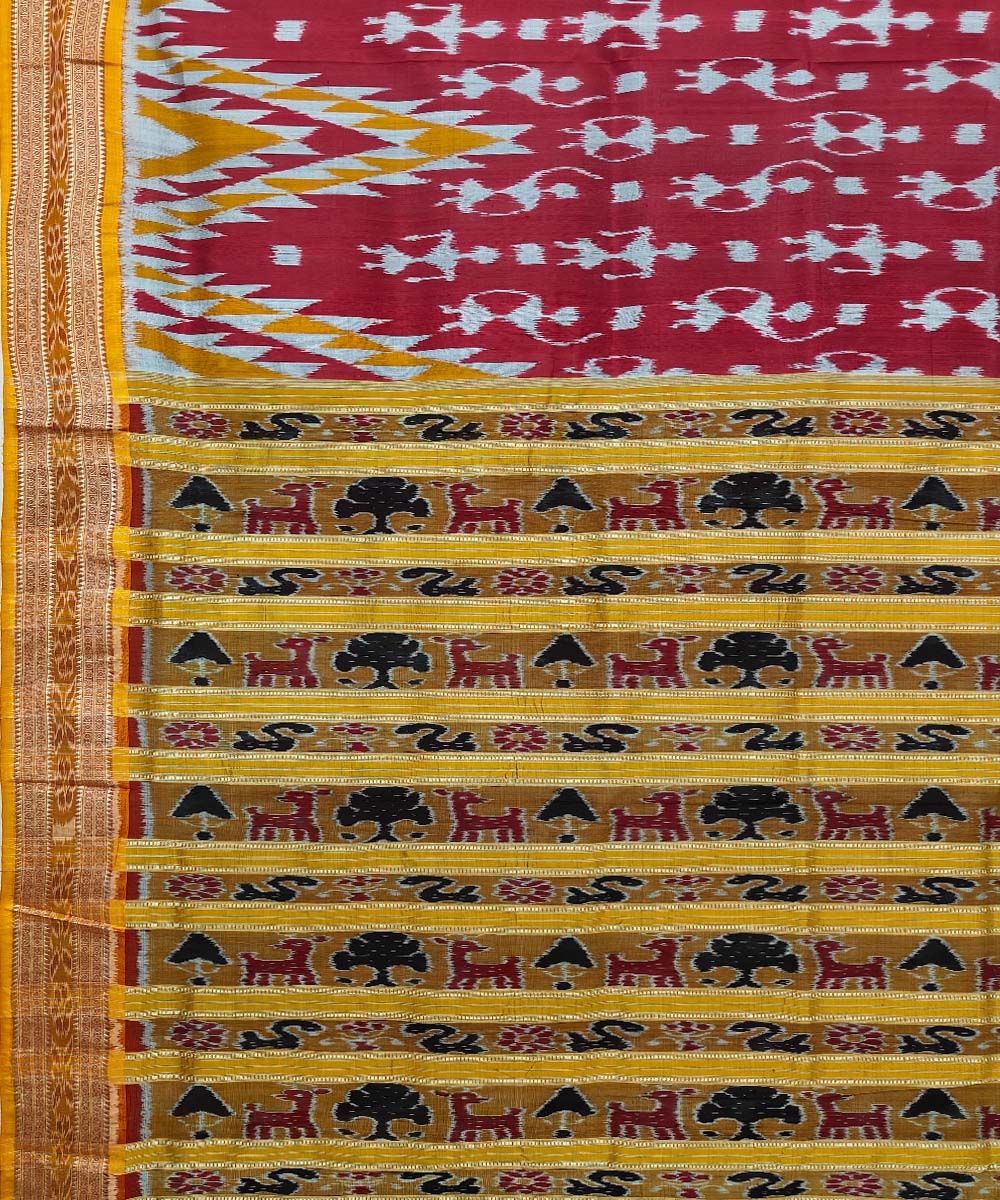 Maroon Yellow Handwoven Khandua Silk Saree Image 4