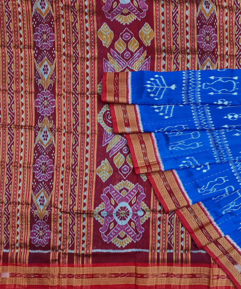 Blue Maroon Handwoven Khandua Silk Saree Image 1