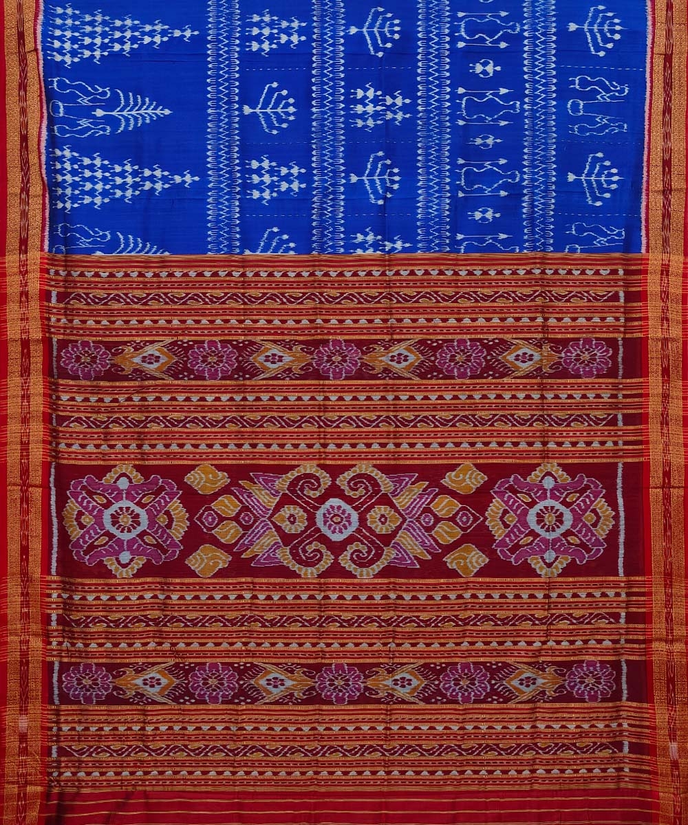 Blue Maroon Handwoven Khandua Silk Saree Image 2