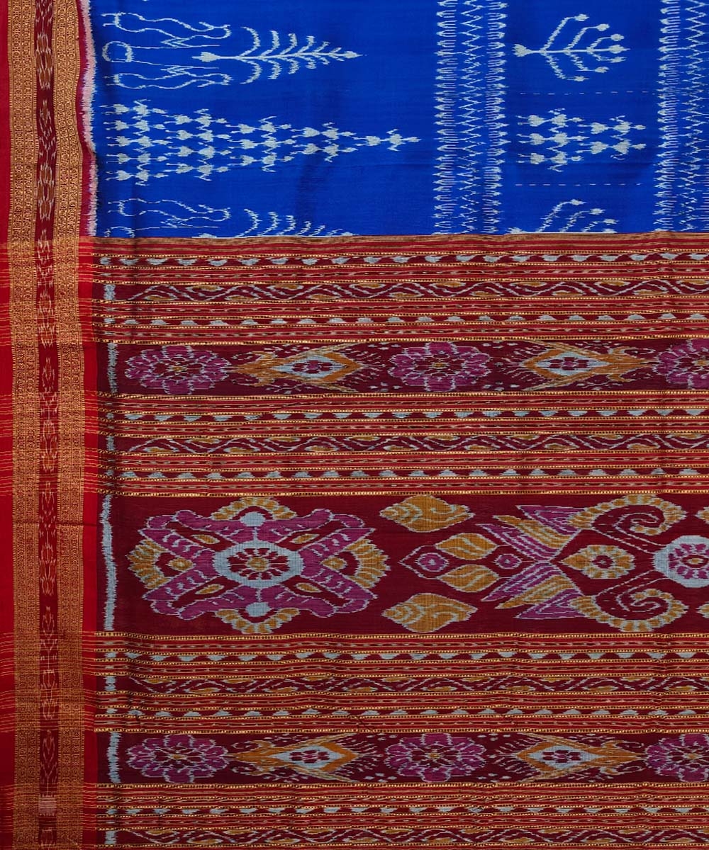 Blue Maroon Handwoven Khandua Silk Saree Image 4