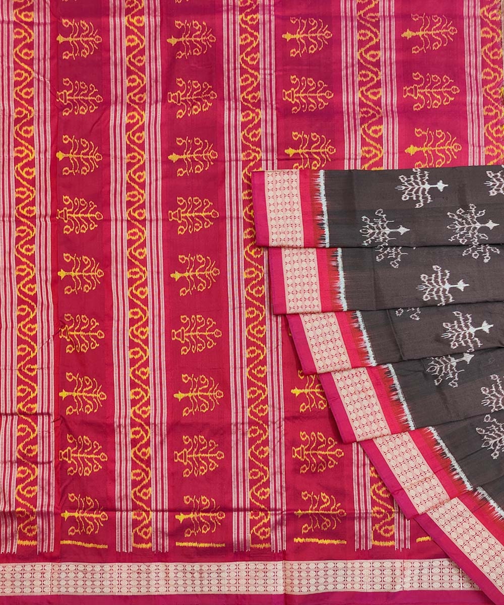 Earth Brown Sambalpuri Handwoven Silk Saree Image 1