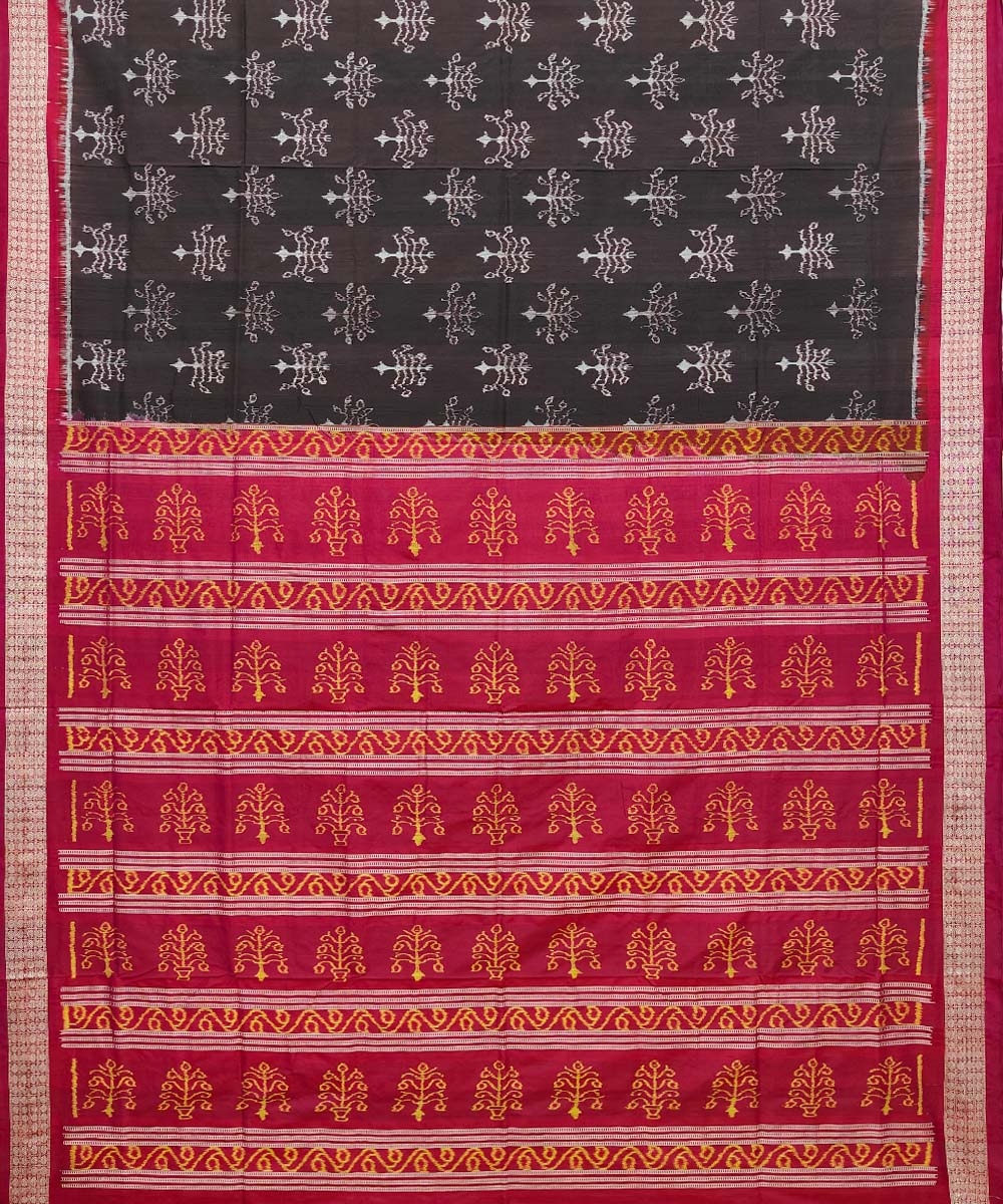 Earth Brown Sambalpuri Handwoven Silk Saree Image 2