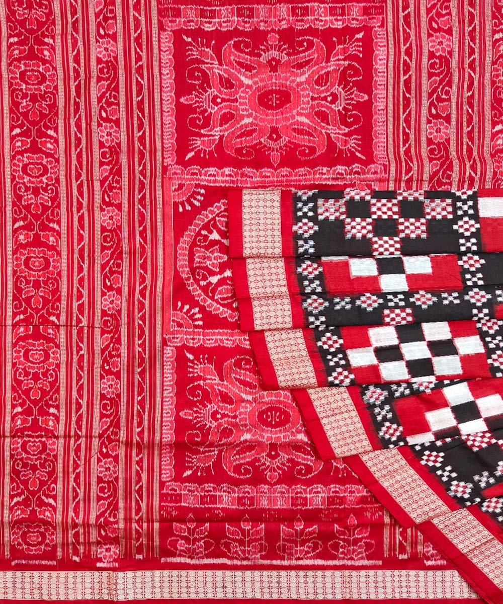 Red Black Sambalpuri Handwoven Silk Saree Image 1