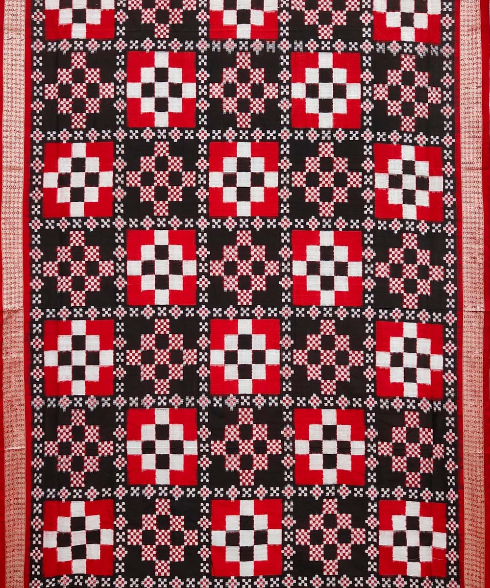 Red Black Sambalpuri Handwoven Silk Saree Image 3