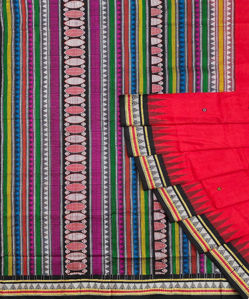 Red Black Sambalpuri Handwoven Dongaria Silk Saree Image 1