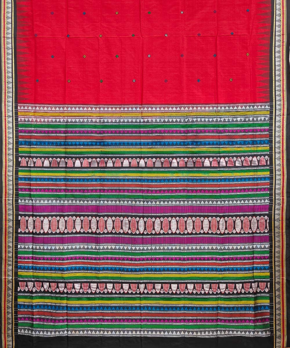 Red Black Sambalpuri Handwoven Dongaria Silk Saree Image 2