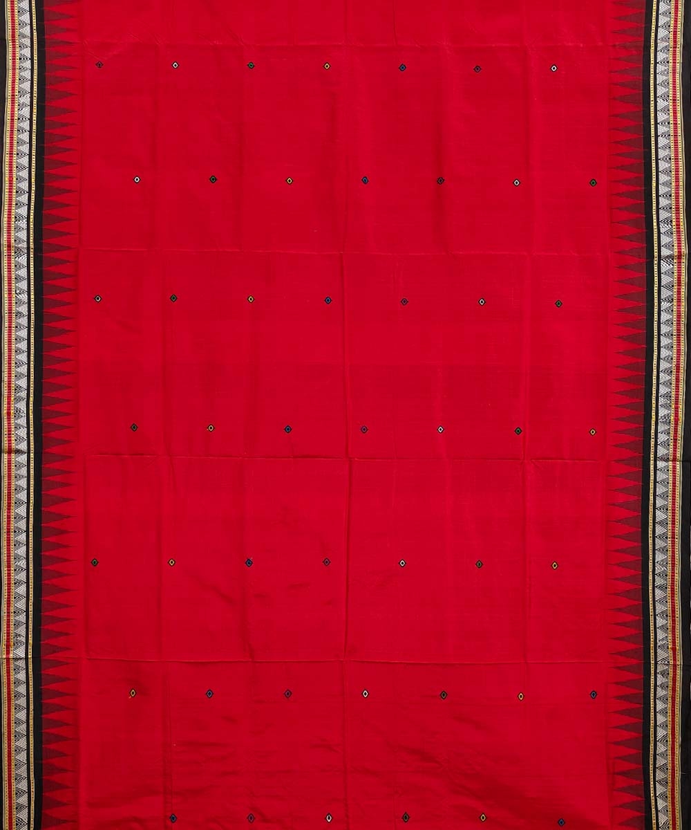 Red Black Sambalpuri Handwoven Dongaria Silk Saree Image 3