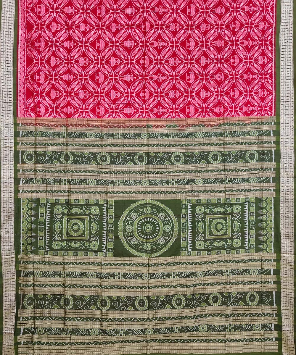 Red Green Sambalpuri Handwoven  Silk Saree Image 2