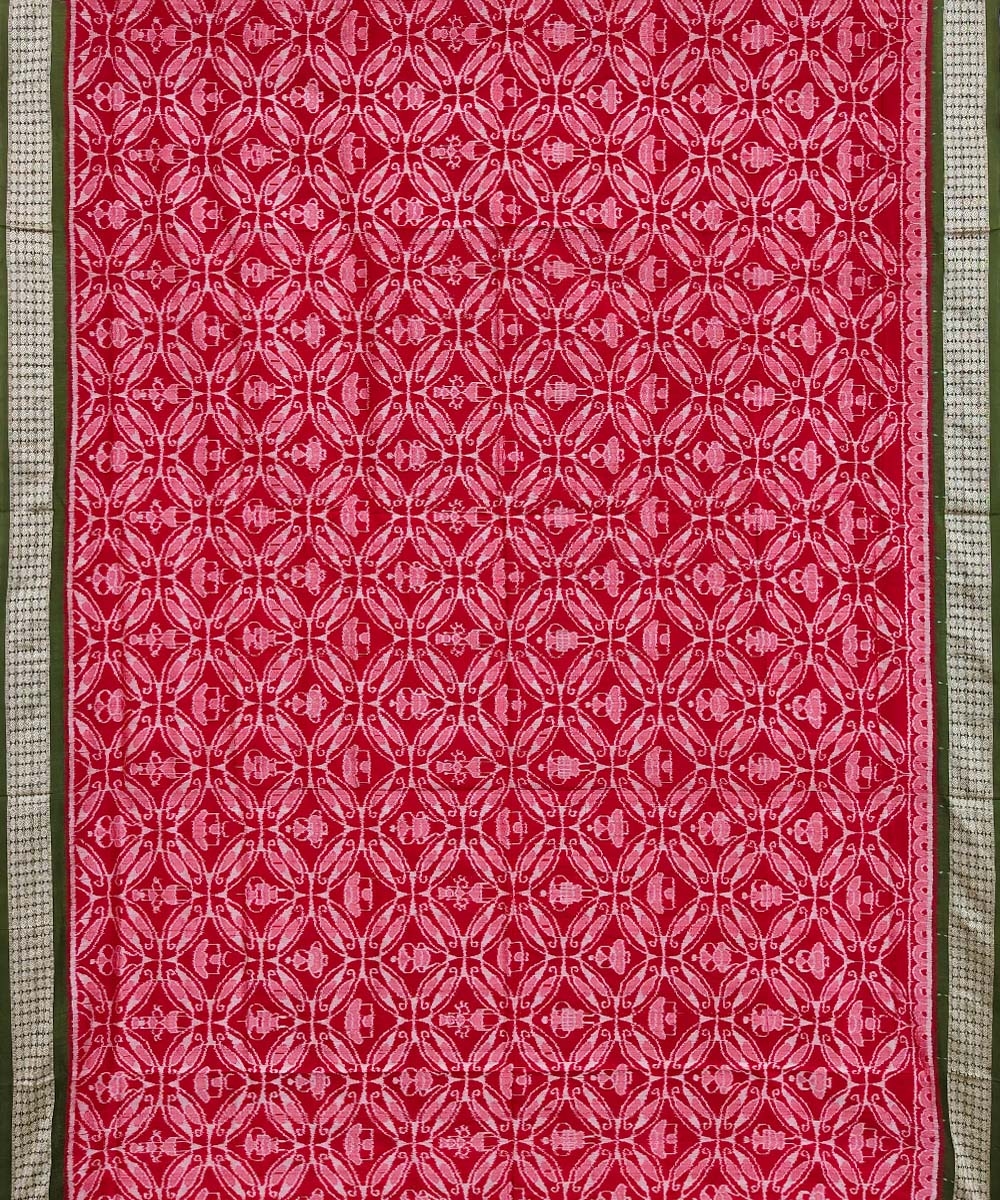 Red Green Sambalpuri Handwoven  Silk Saree Image 3