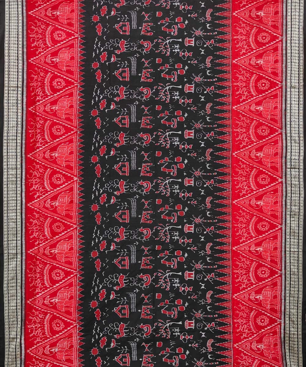 Red Black Sambalpuri Handwoven  Silk Saree Image 3