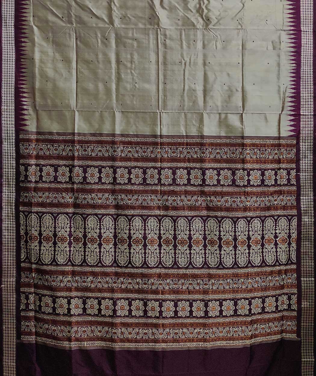 Beige Coffee Handwoven Bomkei Mix Silk Saree Image 2