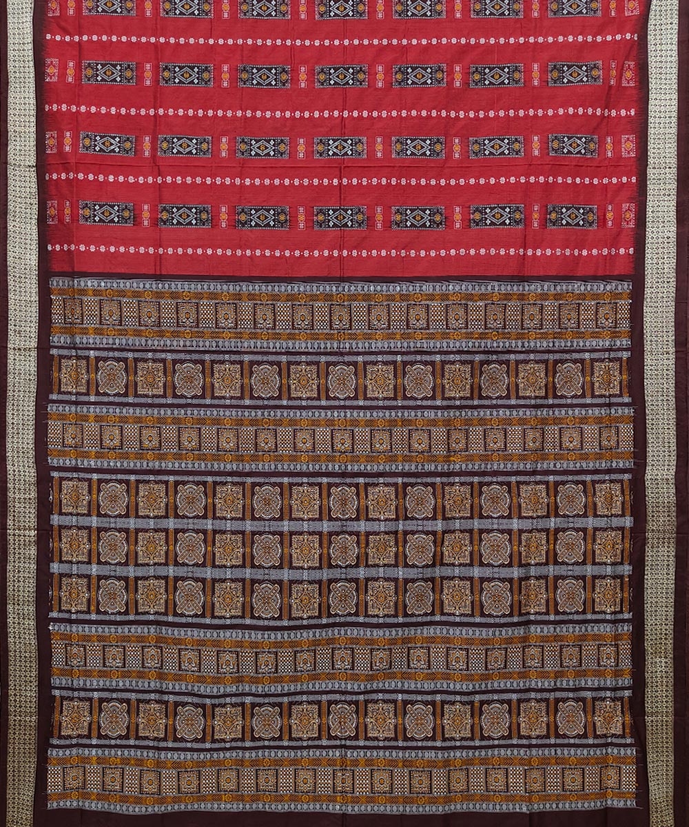 Red Coffee Handwoven Bomkei Mix Silk Saree Image 2