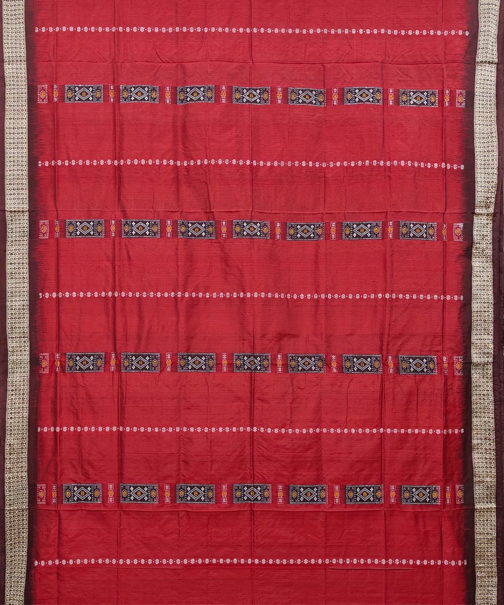 Red Coffee Handwoven Bomkei Mix Silk Saree Image 3