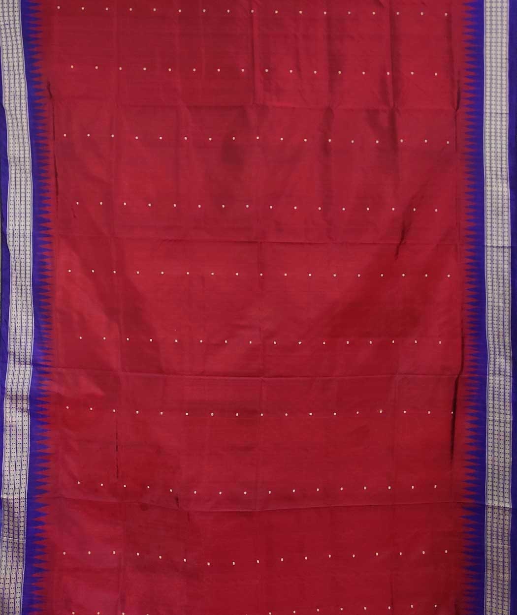 Maroon Blue Handwoven Bomkei Mix Silk Saree Image 3