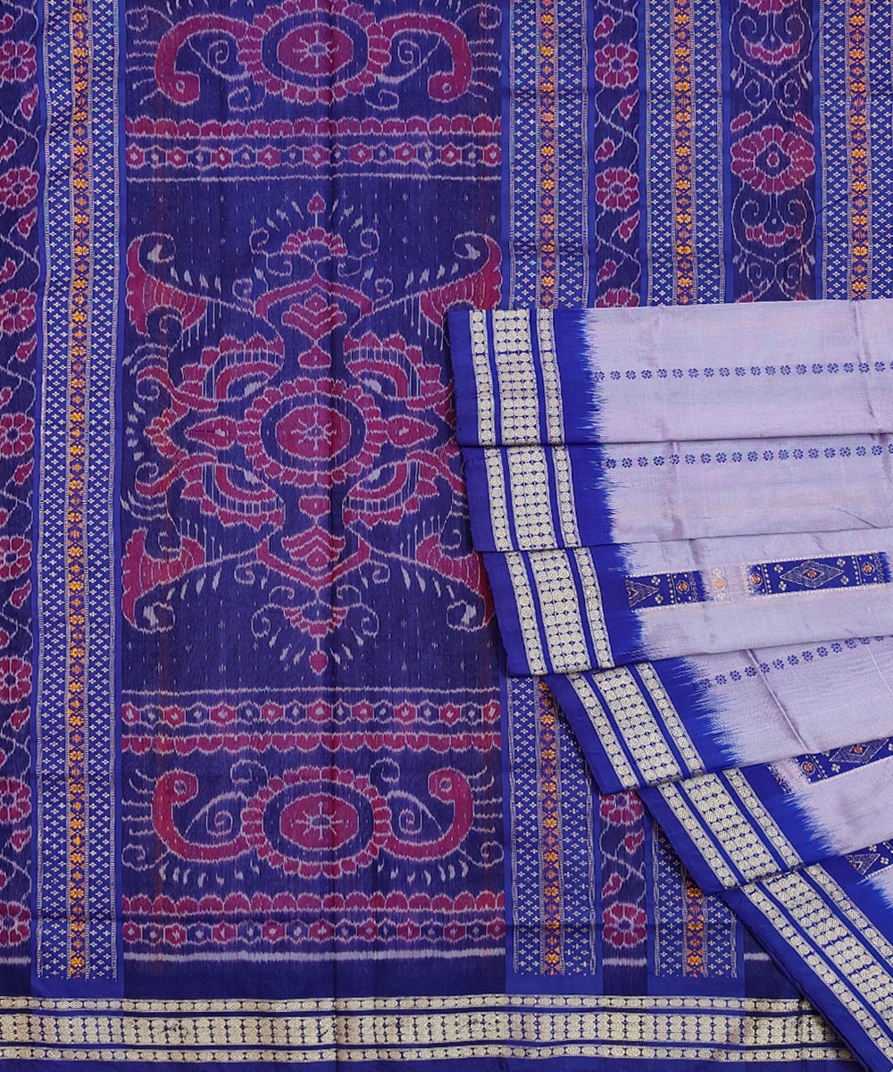 Lavender Blue Handwoven Bomkei Mix Silk Saree Image 1