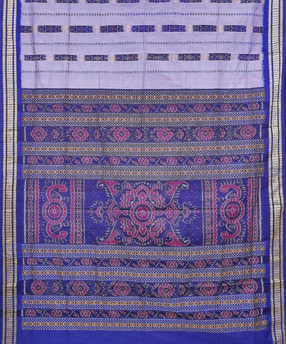 Lavender Blue Handwoven Bomkei Mix Silk Saree Image 2