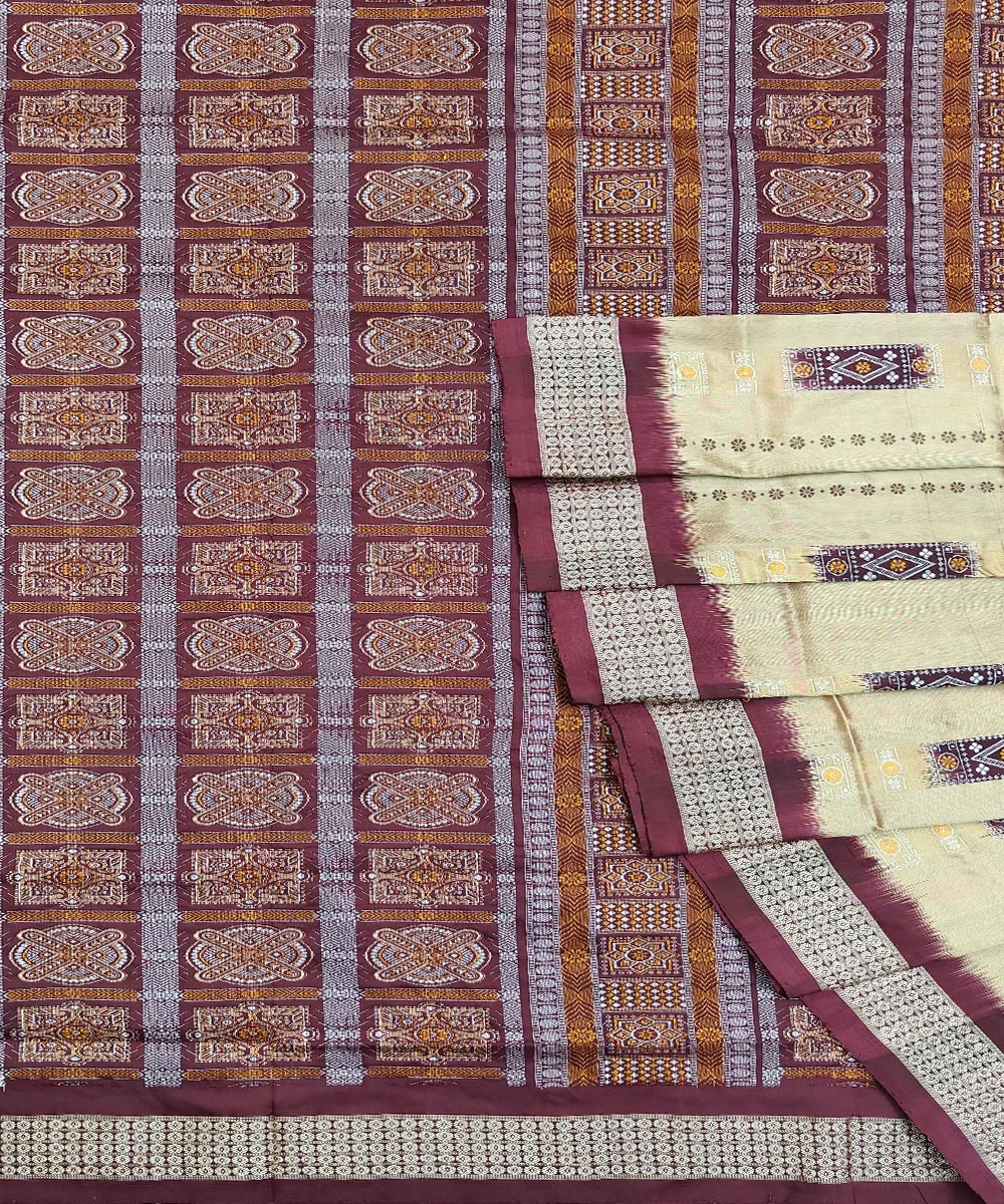 Beige Coffee Handwoven Bomkei Mix Silk Saree SMSSAR1259