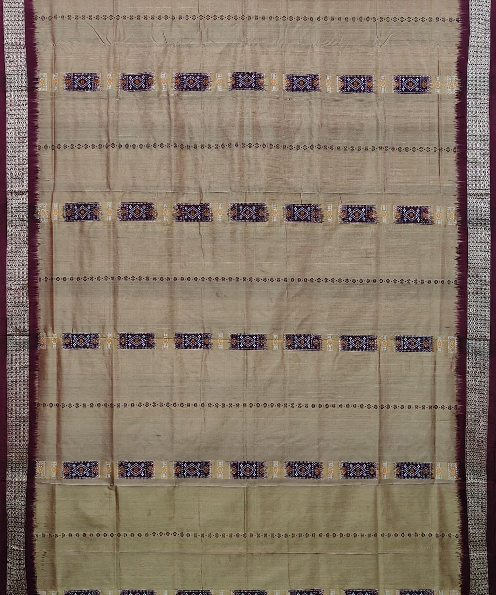 Beige Coffee Handwoven Bomkei Mix Silk Saree Image 3